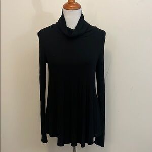 Anthropologie Deletta Black Ribbed Lightweight Cowl Neck Tunic Size Small
